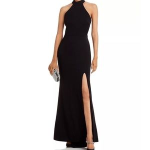 AQUA Black Halter-Neck Gown